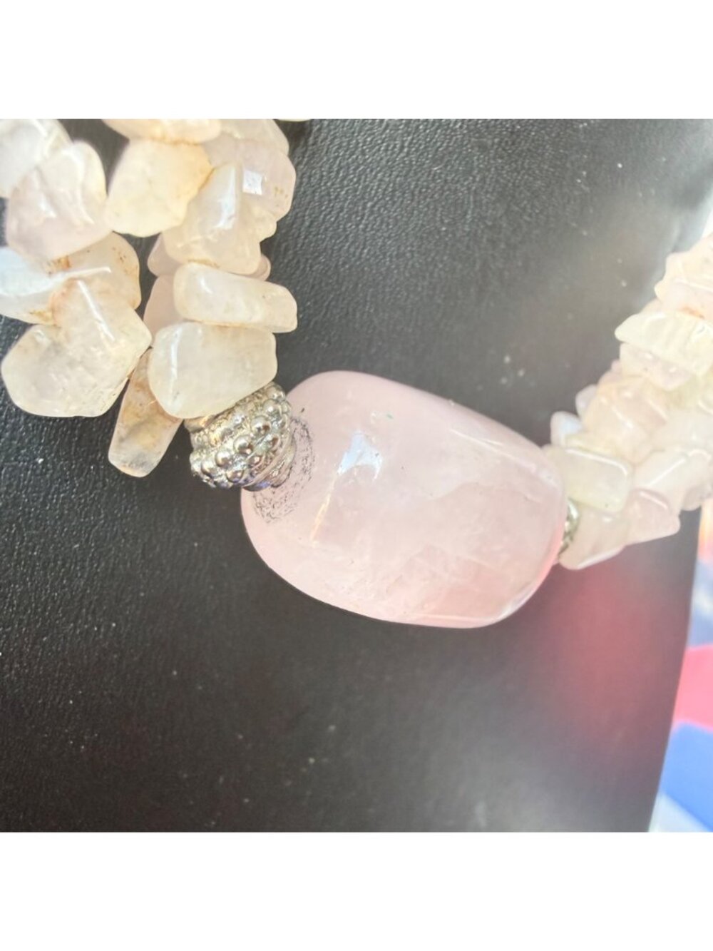 Rose Quartz Beaded Statement Necklace With Adjustable Black Cord - Picture 3 of 6